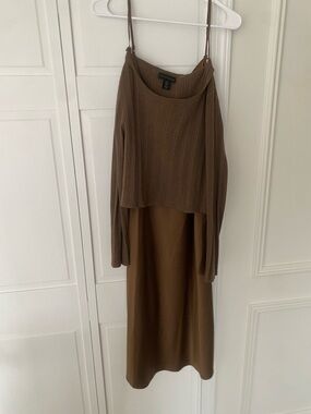 House of Harlow 1960 Brown Layered Knit Slip Dress